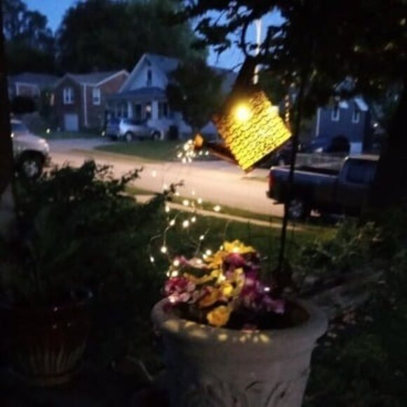 Solar Lanterns Outdoor Waterproof,Metal Watering Can Garden Decor, Hanging Solar - Picture 2 of 3